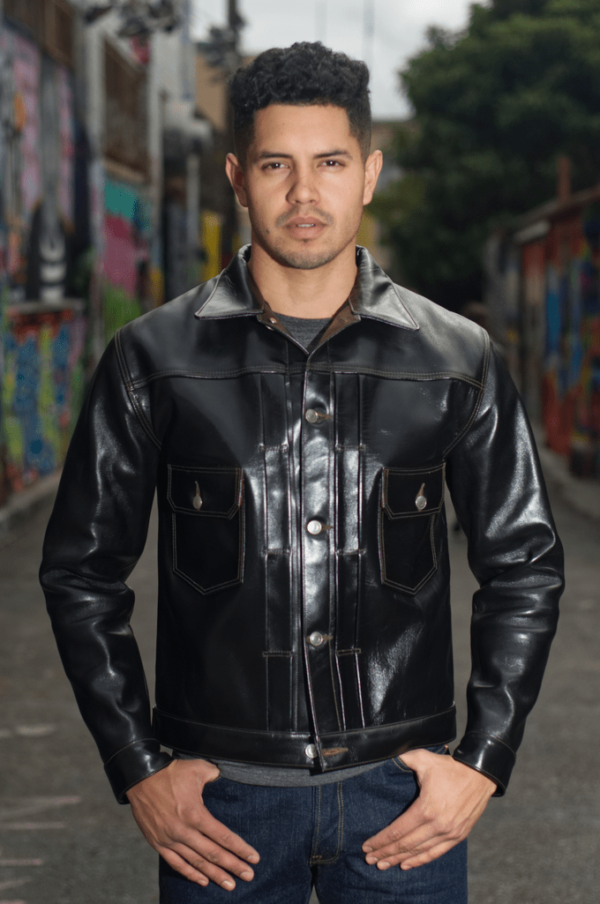 Mens Virginia Beach Horsehide Black Leather Jacket - Image 2
