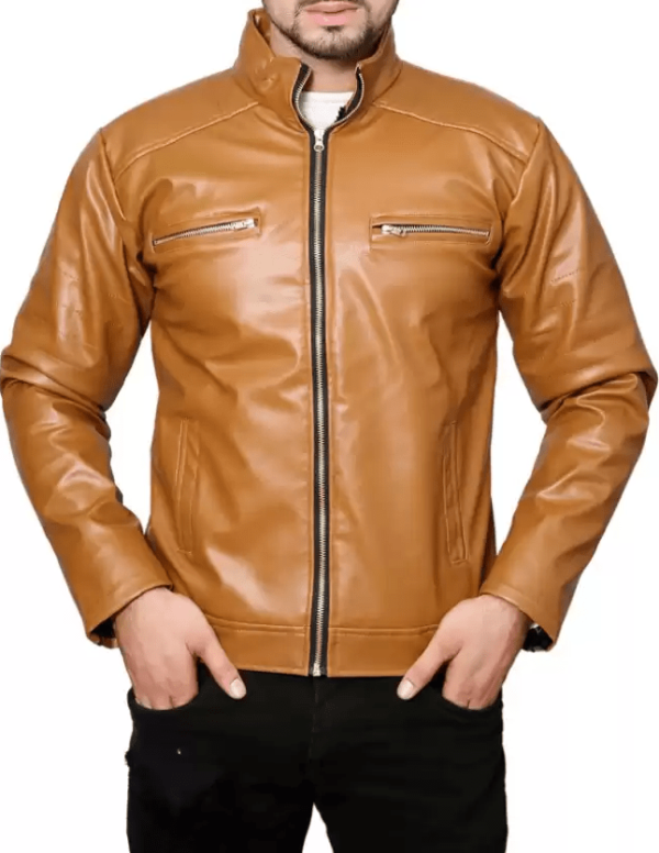 Mens Wilson Solid Brown Leather Jacket