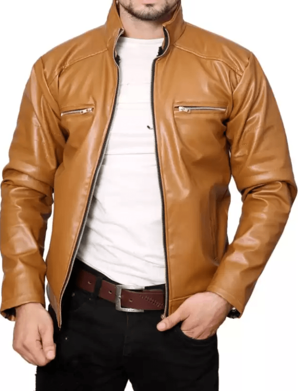 Mens Wilson Solid Brown Leather Jacket - Image 2