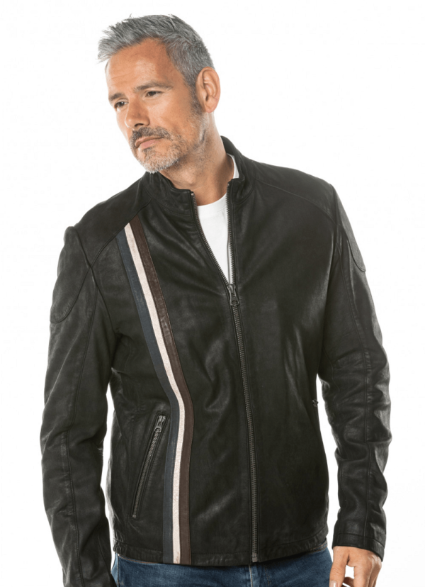 Mens Winston Biker Black Leather Jacket - Image 2