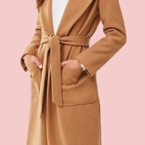 Womens Brown Wrap Duster Wool Coat