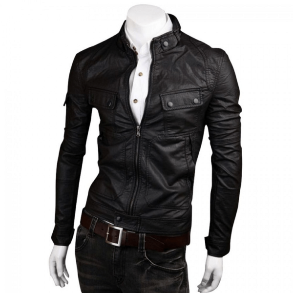 Mens Slim Fit Black Leather Jacket