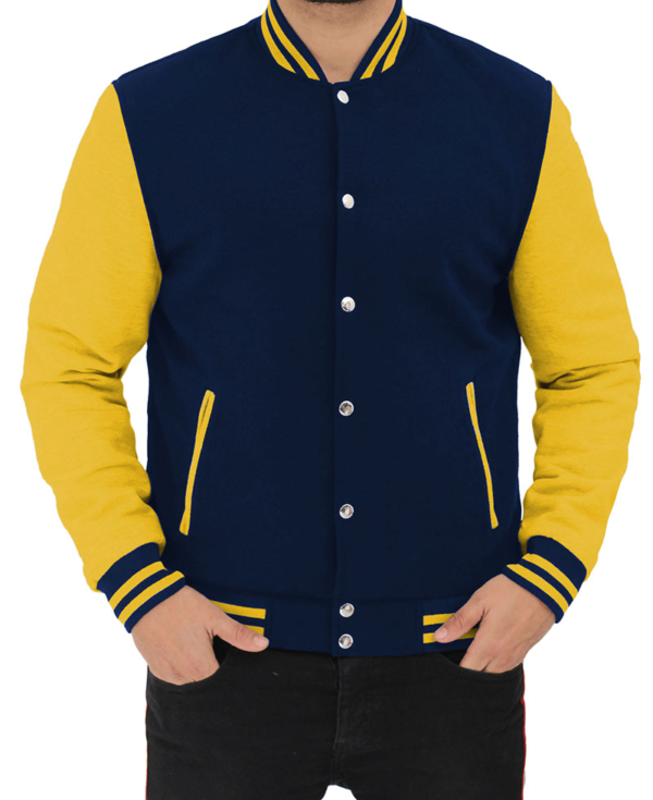 Mens Yellow And Navy Blue Varsity Fleece Jacket