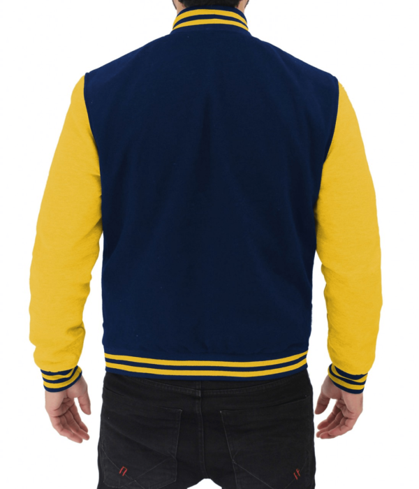 Mens Yellow And Navy Blue Varsity Fleece Jacket - Image 4