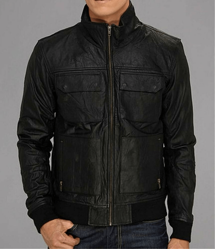 Mens Zanerobe Black Leather Jacket
