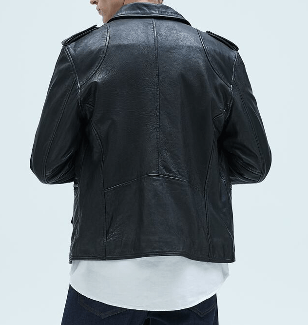 Mens Zara Black Leather Jacket With Zips - Image 4