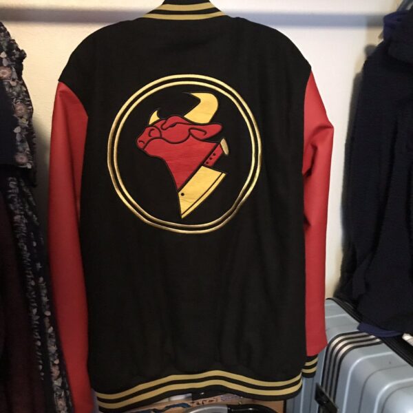 Red And Black Cow Chop Varsity Jacket - Image 2