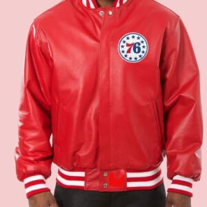 76ers Red Varsity Leather Jacket