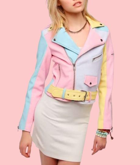 Pastel Color Block Leather Jacket - AirBorne Jacket