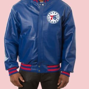 Philadelphia 76ers Blue Leather Jacket