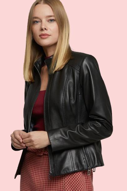 Womens Black Leather Jacket - AirBorne Jacket