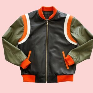 Black Orange Green And White Varsity Leather Jacket