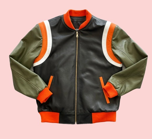 Black Orange Green And White Varsity Jacket - AirBorne Jacket
