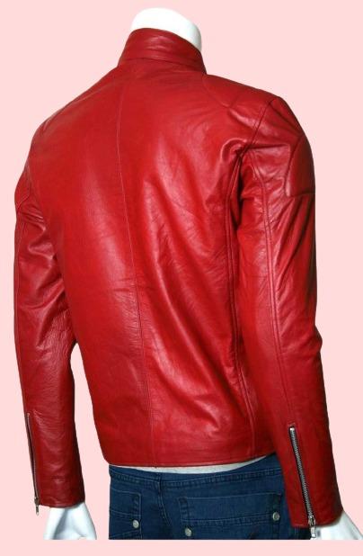 Mens Designer Elegant Red Biker Leather Jacket - Image 3