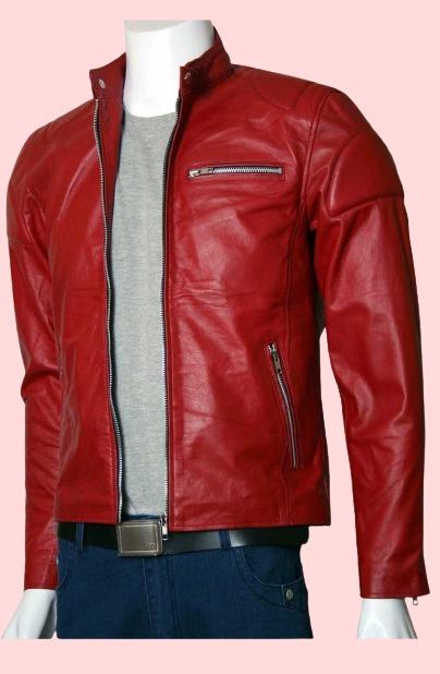 Mens Designer Elegant Red Biker Leather Jacket - Image 2