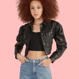 Cropped Faux Leather Jacket