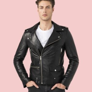 Black Leather Biker Jacket Mens