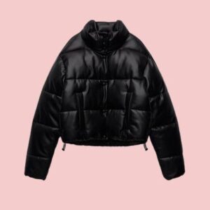 Black Leather Puffer Jacket