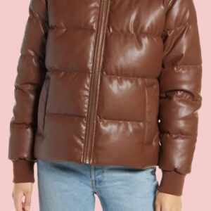 Brown Leather Puffer Jacket