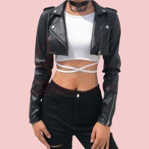 Cropped Black Leather Jacket