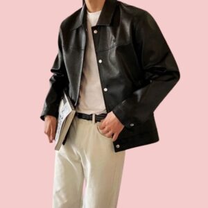 Faux Leather Shirt Jacket