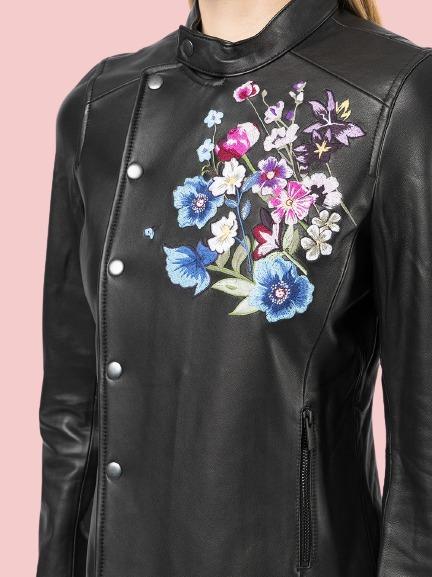 Shanghai Tang Floral Embroidered Leather Jacket - Image 3