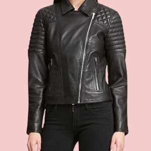 Womens Black Leather Moto Jacket