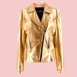 Escada Metallic Gold Biker Leather Jacket