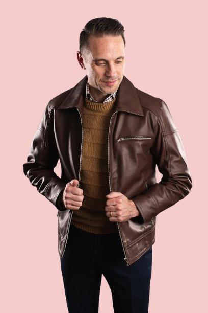 Brown Leather Jacket Mens Outfit - AirBorne Jacket