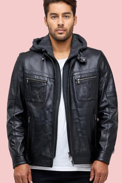 Hooded Leather Jacket Mens - AirBorne Jacket