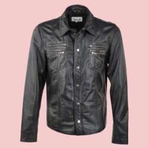 Mens Leather Shirt Jacket