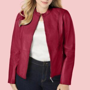 Plus Size Red Leather Jacket