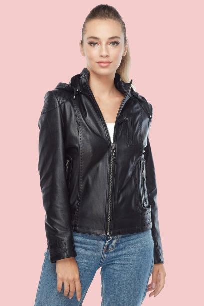 Womens Leather Jacket With Hood - AirBorne Jacket