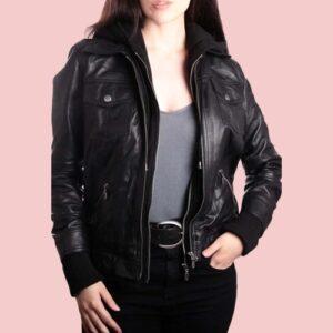 Black Leather Jacket With Hood Womens