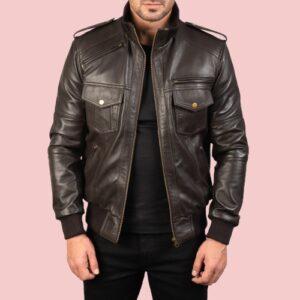 Men Leather Bomber Jacket