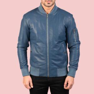 Navy Blue Leather Jacket