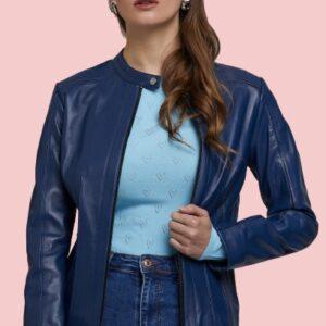 Navy Blue Leather Jacket Womens