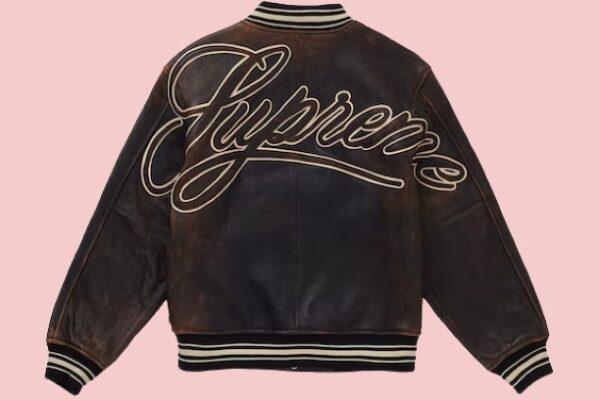 Supreme Worn Leather Black Varsity Jacket - Image 2