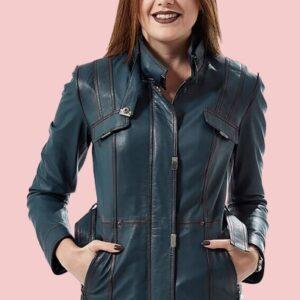 Womens Navy Blue Leather Jacket