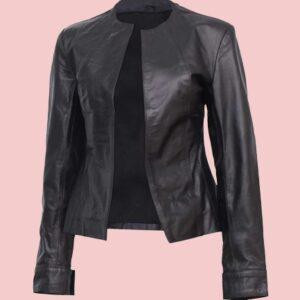 Collarless Leather Jacket