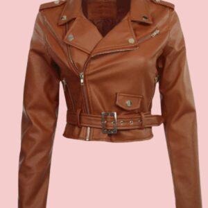 Cropped Brown Leather Jacket