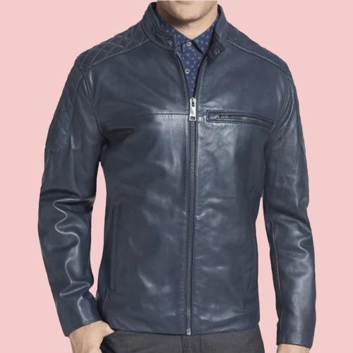 Mens Navy Blue Leather Jacket - AirBorne Jacket