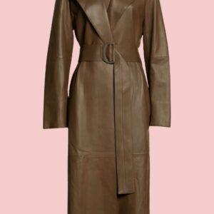 Vince Belted Brown Leather Trench Coat