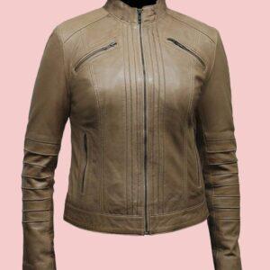 Beige Leather Jacket Womens