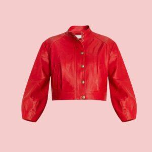 Cropped Red Leather Jacket