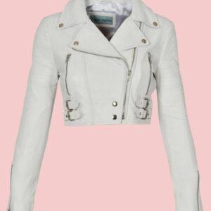 Cropped White Leather Jacket
