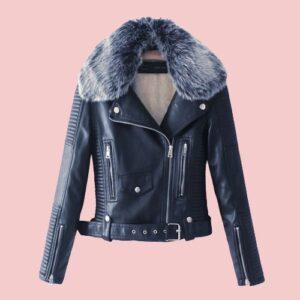 Faux Fur Collar Leather Jacket