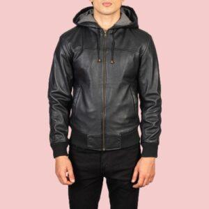 Obey Leather Jacket With Hoodie