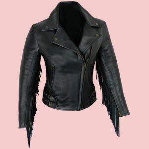 Black Leather Fringe Jacket