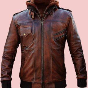 Hooded Leather Motorcycle Jacket